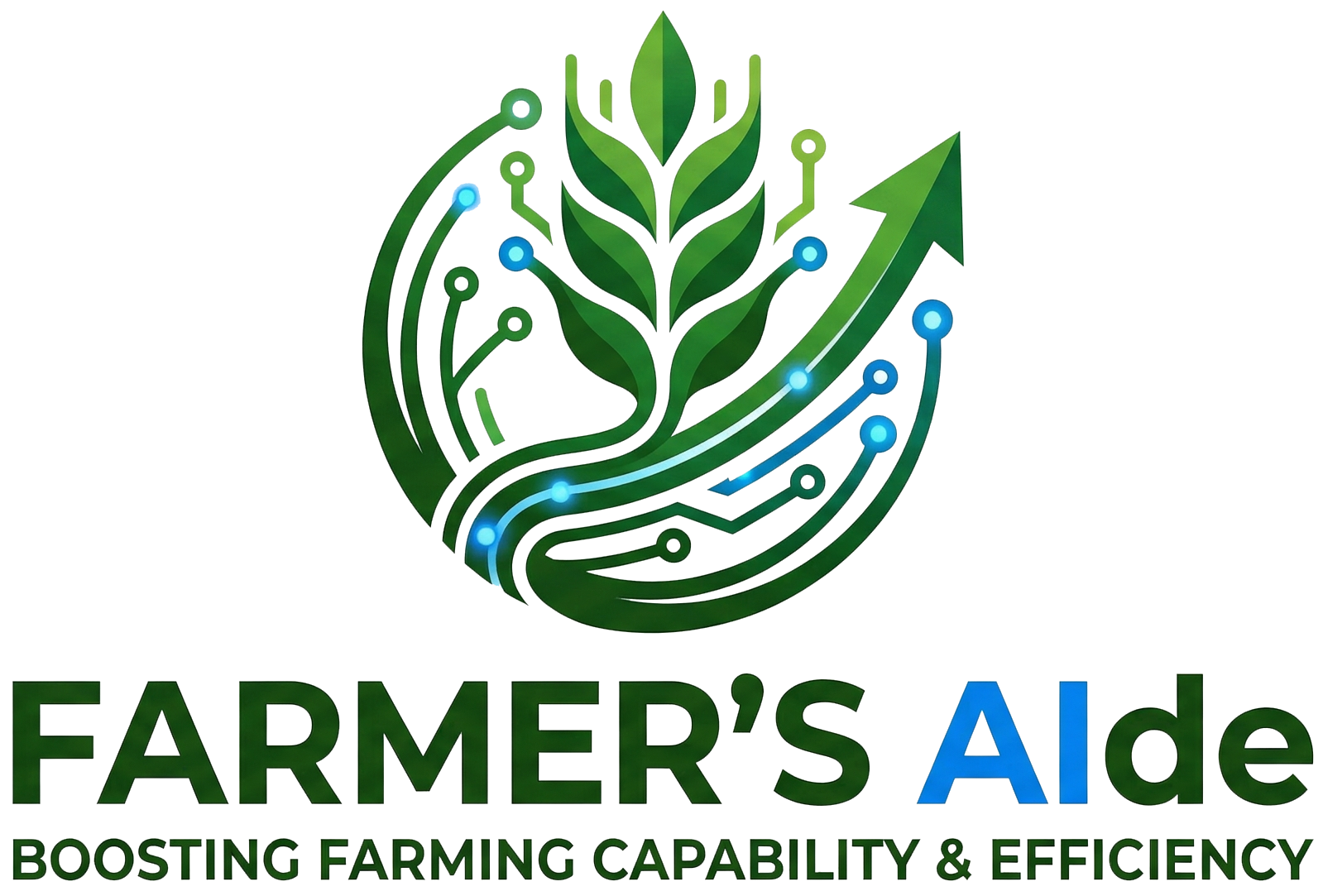Farmers' AIde logo: a green wheat-and-circuit mark with the wordmark FARMER'S AIde and the tagline Boosting farming capability and efficiency